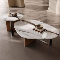 Table basse minimaliste en pierre microcristalline, style luxe léger, plateau en forme de roche, pieds en acier inoxydable, pour salon
