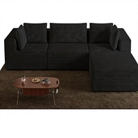Canapé modulaire sectionnel en L compressé 4 pièces avec chaise longue, en velours côtelé moelleux sans structure, assise profonde moderne, cadre robuste