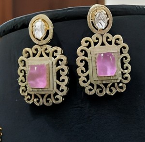 Parure de collier et boucles d'oreilles en laiton plaqué or de qualité supérieure, style Kundan, pour mariage, fête, collection cadeau femme - Product Image 2