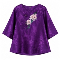 Nouvelle Blouse Chinoise en Satin Lourd Xiangyunsha avec Broderie Florale Française Faite à la Main et Boutons – Haut Rétro Élégant pour Femme
