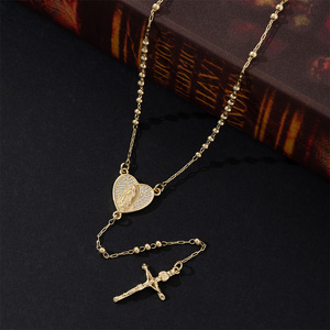 Collar con Cruz KOMI <span class=keywords><strong>para</strong></span> <span class=keywords><strong>Mujer</strong></span>, Chapado en <span class=keywords><strong>Oro</strong></span> <span class=keywords><strong>de</strong></span> <span class=keywords><strong>14K</strong></span>, con Corazón <span class=keywords><strong>de</strong></span> Circonita Cúbica, Centro <span class=keywords><strong>de</strong></span> la Virgen María, Cadena <span class=keywords><strong>de</strong></span> Eslabones con Cuentas Redondas <span class=keywords><strong>de</strong></span> 3mm, Collar <span class=keywords><strong>de</strong></span> <span class=keywords><strong>Rosario</strong></span> <span class=keywords><strong>para</strong></span> <span class=keywords><strong>Mujer</strong></span> - Product Image 2