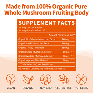 <span class=keywords><strong>Capsules</strong></span> de supplément de champignons, 450ml 600mg Chaga, Lions Mane, Reishi, Turkey Tail, Maitake, <span class=keywords><strong>Agaricus</strong></span> Blazei - Product Image 5