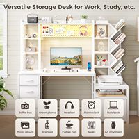 Bureau d'ordinateur blanc avec étagères de rangement, support d'imprimante, bibliothèque et huche, idéal pour le bureau à domicile et l'étude