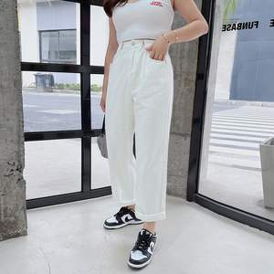 Runqi กางเกงขาตรงเอวสูงสำหรับผู้หญิงขนาดใหญ่พิเศษ N8117ระบายอากาศผ้าฝ้ายสีฟ้า - Product Image 4