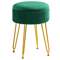 Petit pouf de rangement repose-pieds en velours vert tabouret de courtoisie chaise pour salle de maquillage tabouret de vanité bon marché avec pieds en or