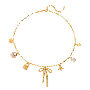 Fashion Multi-story Pendant Necklace Stainless Steel Bowknot Pearl Charm Jinhua Origin Women's Jewelry - Product Image 1