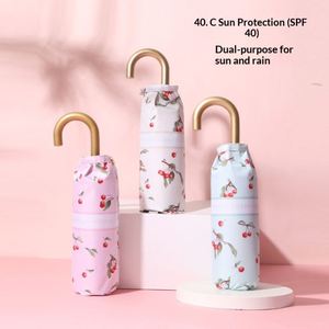 Nouveau Parapluie de Poche Luxe Manuel Ultra-Léger Anti-UV à Cinq Plis avec Crochet Doré, Revêtement Noir, Idéal Cadeau d'Affaires - Product Image 1