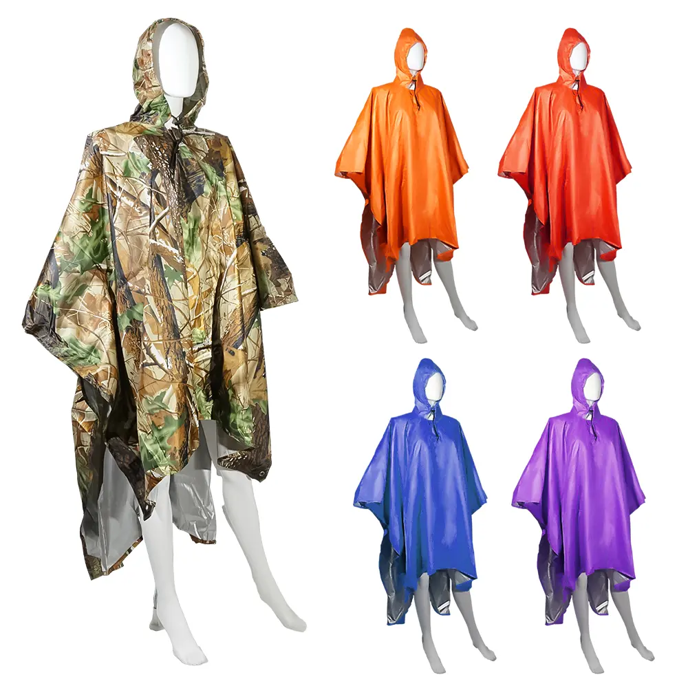 Customized 3 in 1 Rain Poncho Raincoat Drawstring Hooded PVC Impermeable Waterproofing Rain Coat for Hiking Backpacking poncho