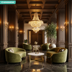 Ensemble de canapés en velours courbés de luxe moderne, mobilier de réception d'hôtel, table basse en marbre assortie - Product Image 1