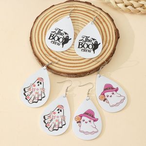 Boucles d'oreilles pendantes en cuir motif Tsunami Cartoon, fantôme et citrouille d'Halloween pour femme, bijoux de fête - Product Image 4