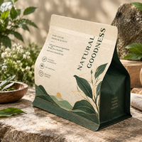 Sachet personnalisé compostable de qualité alimentaire pour café et thé, en papier kraft, avec fermeture éclair, à fond carré, type pochette stand-up