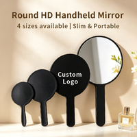 Miroir de maquillage rond haute définition pour femme, cadre en plastique, portable, avec poignée personnalisable, miroir de voyage compact, vente en gros