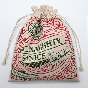 Bolsa de lona de algodón con logotipo personalizado impreso, bolsa de regalo de Navidad con cordón, cuerda de algodón natural - Product Image 3