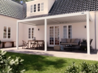 Pergola de jardin blanche 3x4m à toit à persiennes réglables en aluminium avec manivelle, fixation murale pour terrasse, cour et couverture de patio