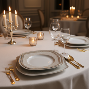 Servizio di <span class=keywords><strong>piatti</strong></span> in porcellana da <span class=keywords><strong>18</strong></span> pezzi con motivo intarsiato in oro, design moderno, lavabile in lavastoviglie, per 6 persone - Product Image 1