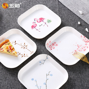 Wuhe Melamine Square Plate With Flamingo And Flower Pattern For Party And Hotel Use - Product Image 3