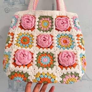 Handmade Crocheted Shoulderbag for Women Camellia Series Grandmother <b>Bag</b> Double-deck Fashionable <b>Accessory</b> Handbag - Product Image 5
