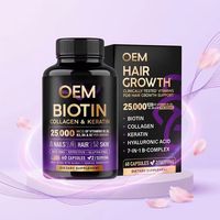 Capsules de Biotine, Collagène et Kératine OEM 25000mcg/60 gélules – Favorisent la force naturelle des cheveux, la résilience des ongles et l'hydratation de la peau