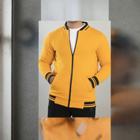 Veste bomber jaune pour homme, fermeture éclair, style varsity, coton et polyester teints, décontractée, pour l'automne
