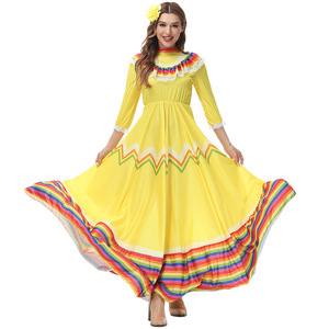 Vestido <span class=keywords><strong>Tradicional</strong></span> <span class=keywords><strong>Mexicano</strong></span> para Mujer, Estilo Bohemio, Largo, para Baile, Disfraz para Halloween, Actuaciones en Escenario, Material Poliéster - Product Image 2