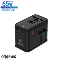 Adaptateur de voyage universel IBD GaN PD 65W QC3.0 3C1U Prises US/EU/AU/UK Charge rapide pour téléphones portables, ordinateurs portables, appareils photo et écouteurs
