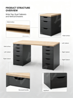 YIFAN Coiffeuse moderne avec plateau blanc/bleu/chêne, bureau Lagkapten/Alex avec grand rangement et nombreux tiroirs, très pratique