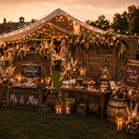 Décoration de mariage vintage dans une grange, ensemble complet et durable |   Lampe Edison en bois recyclé avec jarre en verre et toile de jute |   Solution OEM tout-en-un
