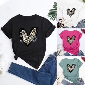 <span class=keywords><strong>T</strong></span>-<span class=keywords><strong>shirt</strong></span> da <span class=keywords><strong>donna</strong></span> in <span class=keywords><strong>cotone</strong></span> 100% bianco del fornitore Ebay di <span class=keywords><strong>alta</strong></span> <span class=keywords><strong>qualità</strong></span> con lettere d'amore Casual a collo d'amore con stampa grafica leopardata - Product Image 6