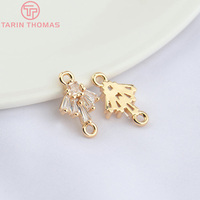 Pendentif connecteur double trou en laiton couleur or champagne 24K avec feuilles de zircon, haute qualité, pour la fabrication de bijoux DIY