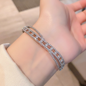 European American <b>Bangle</b> Gold <b>Silver</b> Diamond Jewelry Women's Gift Micro Insert Oval Fashion <b>Bracelet</b> - Product Image 4
