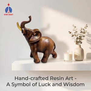 Figura de Elefante Decorativa para el Hogar, Pintada a Mano en Resina, <span class=keywords><strong>con</strong></span> Textura de Madera - Escultura de Animal Pequeño, Figura de Elefante en Pose - Product Image 1