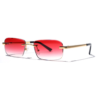Finione couleur rouge rectangulaire rétro carré lunettes de soleil Vintage 90s logo personnalisé unisexe petit Rectangle sans monture lunettes de soleil