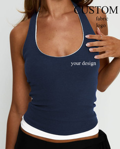 เสื้อครอปท็อปผู้หญิงแบบสั่งทำพิเศษสำหรับฤดูร้อน ผ้ายืดผสมคอตตอน สีตัดกัน ทรงเข้ารูป เซ็กซี่ เหมาะสำหรับออกกำลังกาย แฟชั่น Y2K ทันสมัย - Product Image 1