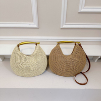 Tas Selempang Wanita Anyaman Jerami Bulat 2026, Tas Tangan Crossbody Bundar Buatan Tangan, Tas Pantai Musim Panas Gaya Boho, Tas Tote Raffia