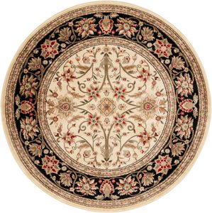 Tapis rond oriental traditionnel noir ivoire sans perte d'impression de tapis à la demande pour le salon à manger - Product Image 2