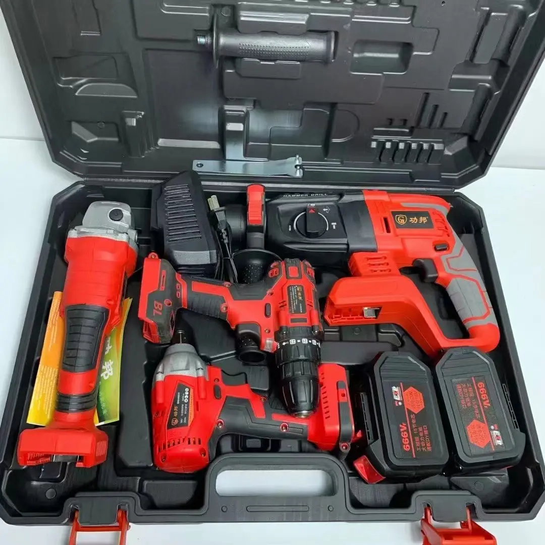 GUANG CHEN 21v the best battery cordless electric drill power drilling machines brushless drill tools combo set