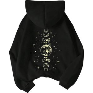 Sudadera con Capucha Personalizada para Mujer, con Estampado de Fase Lunar, Manga Larga, Estilo Pullover, para Otoño, Corte Regular, 100% Algodón Tejido - Product Image 1