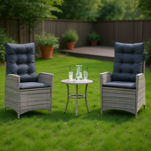 Conjunto de Bistró de Ratán Sintético Gris con Cojines, Muebles de Jardín para Exteriores, 2 Plazas, Estilo Contemporáneo - Product Image 2