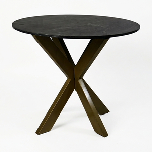 Modern Foldable Round Black <b>Marble</b> <b>Top</b> 4-Seater Dining Table with Metal X-Leg Base for Home or Commercial Use - Product Image 1