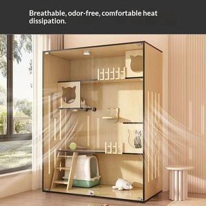 Grande villa pour <span class=keywords><strong>chat</strong></span> en bois d'intérieur avec fenêtre en verre trempé, cage de luxe multi-niveaux pour <span class=keywords><strong>chat</strong></span>, respirante pour l'intérieur - Product Image 2
