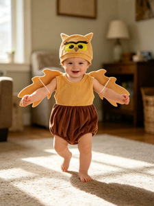 Lot de 3 costumes d'hibou pour bébé garçon, Halloween, 0-18 <span class=keywords><strong>mois</strong></span>, barboteuse sans manches à ailes, culotte en velours et chapeau d'hibou - Product Image 3