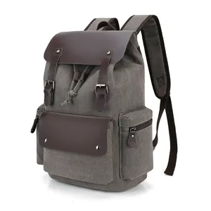 Toptan fiyat büyük kapasiteli erkek sırt çantası İpli kanvas çanta moda retro su geçirmez giyilebilir laptop sırt çantası
