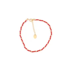 लवली भाग्यशाली बहनों लड़कियों संबंध लाल कपास रस्सी स्टेनलेस स्टील की गेंद श्रृंखला चोटी थोक पायल - Product Image 1