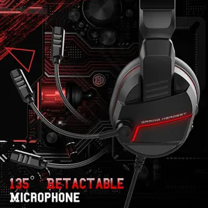 GX15 Headset diatas telinga hitam merah, Headset Gaming bass dalam Stereo