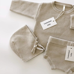 Ensemble de vêtements <span class=keywords><strong>en</strong></span> coton biologique pour nouveau-né, tricoté, pull épais pour bébé, vêtements <span class=keywords><strong>en</strong></span> trois pièces, vêtements <span class=keywords><strong>en</strong></span> tricot - Product Image 3