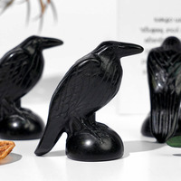 Vente en gros de sculptures d'animaux en pierre de cristal de guérison naturelle, statues d'oiseaux sculptées, artisanat en obsidienne noire, sculptures de corbeaux en cristal pour la décoration
