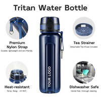Bouteille d'eau UZSPACE Tritan sans BPA pour sports de plein air avec couvercle à rabat, ouverture large et logo et sangle personnalisés