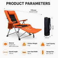 Chaise longue de camping pliable à 5 positions, rembourrée 900D avec repose-pieds, appui-tête et poche latérale en maille, chaise inclinable portable pour l'extérieur