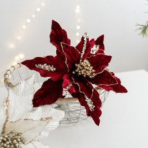A00841-<b>Red</b> Artifical Sequin Velvet Flower Christmas Simulation Decor Flower - Product Image 1