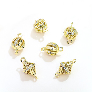 Copper Plated Gold Inlaid Zircon Hollow Double Ball Pendant Small DIY Jewelry Accessory Bracelet Earring Craft Material - Product Image 4